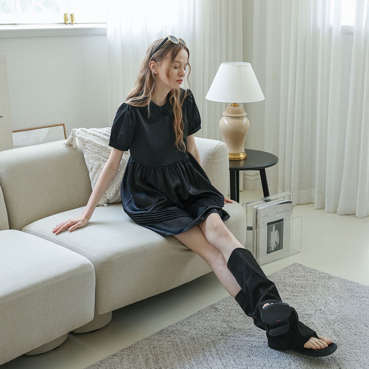 던드롭(DUNDROP) DD_Puff sleeve babydoll dress_BLACK