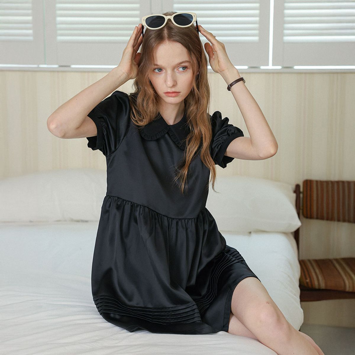 던드롭(DUNDROP) DD_Puff sleeve babydoll dress_BLACK