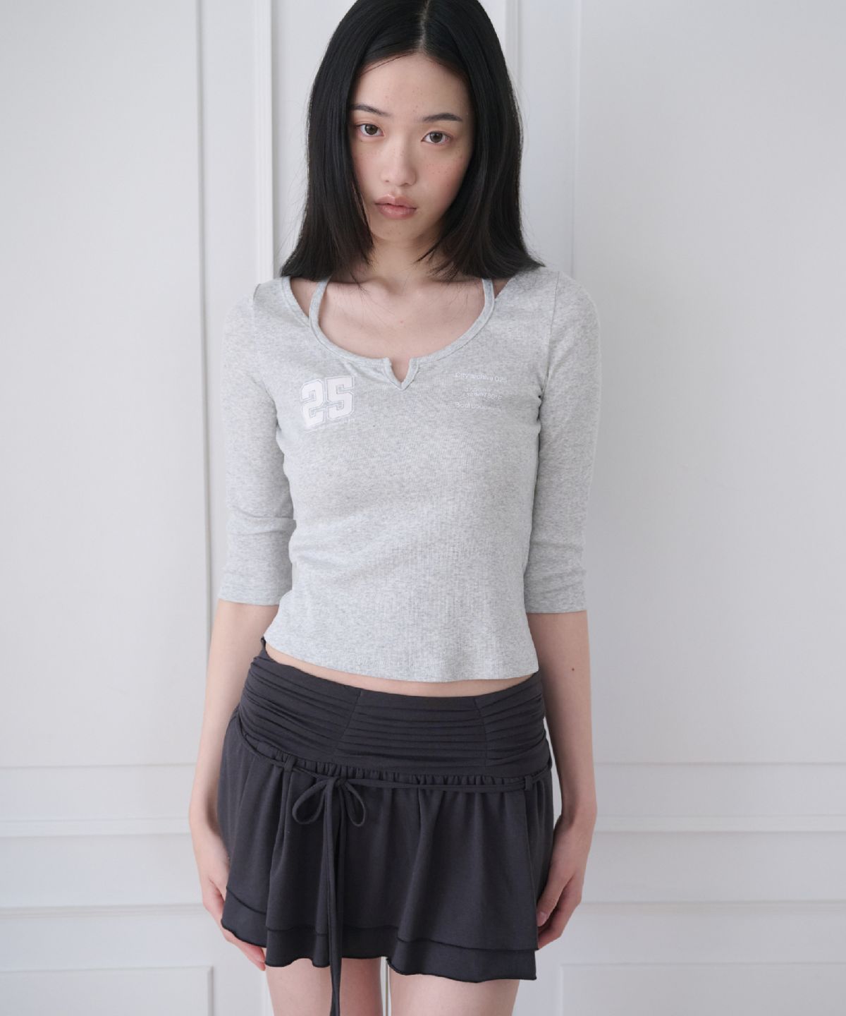 서울리(SEOULI) BAILEY SLIT TOP [MELANGE GREY]