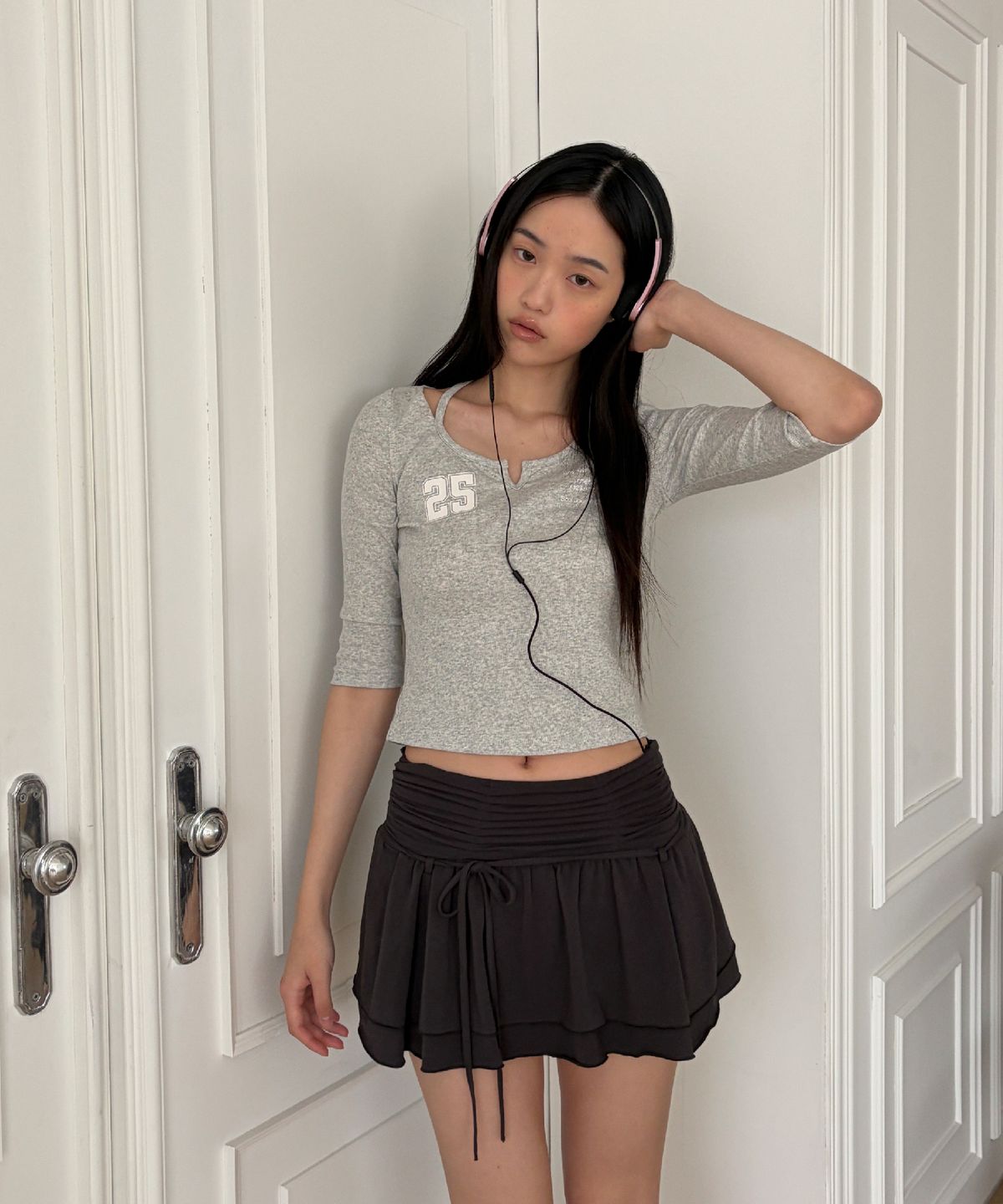 서울리(SEOULI) BAILEY SLIT TOP [MELANGE GREY]