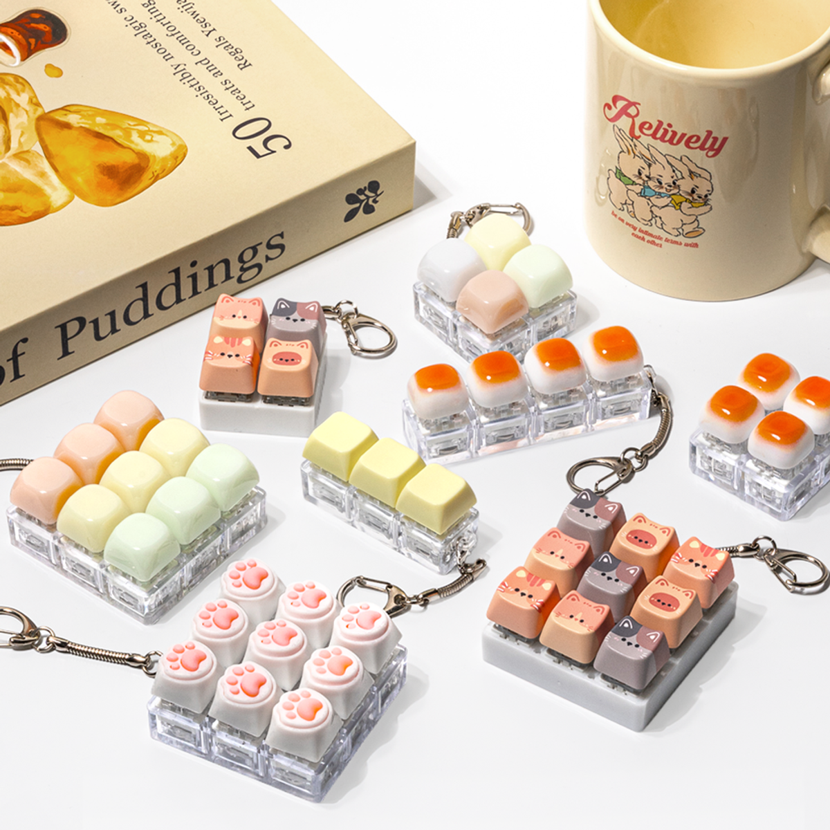 구스페리(GOOSPERY) LED 투명 고양이 조약돌 식빵 발바닥 키캡 키보드 키링 4구 9구 열쇠고리 가방 휴대폰 키홀더