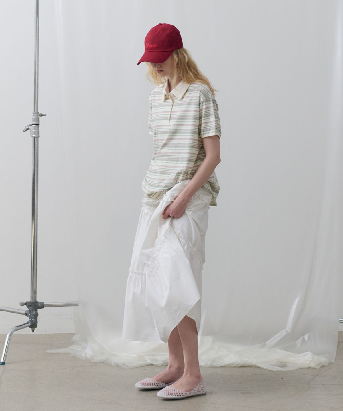 토아베(TOAVE) Sand Half-Open Striped Polo Tee (Pink)
