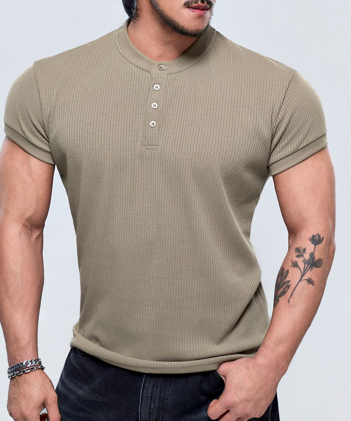 피지컬가먼츠(PHYSICAL GARMENTS) P2639 헨리넥 머슬핏 골지 반팔 [3COLOR]