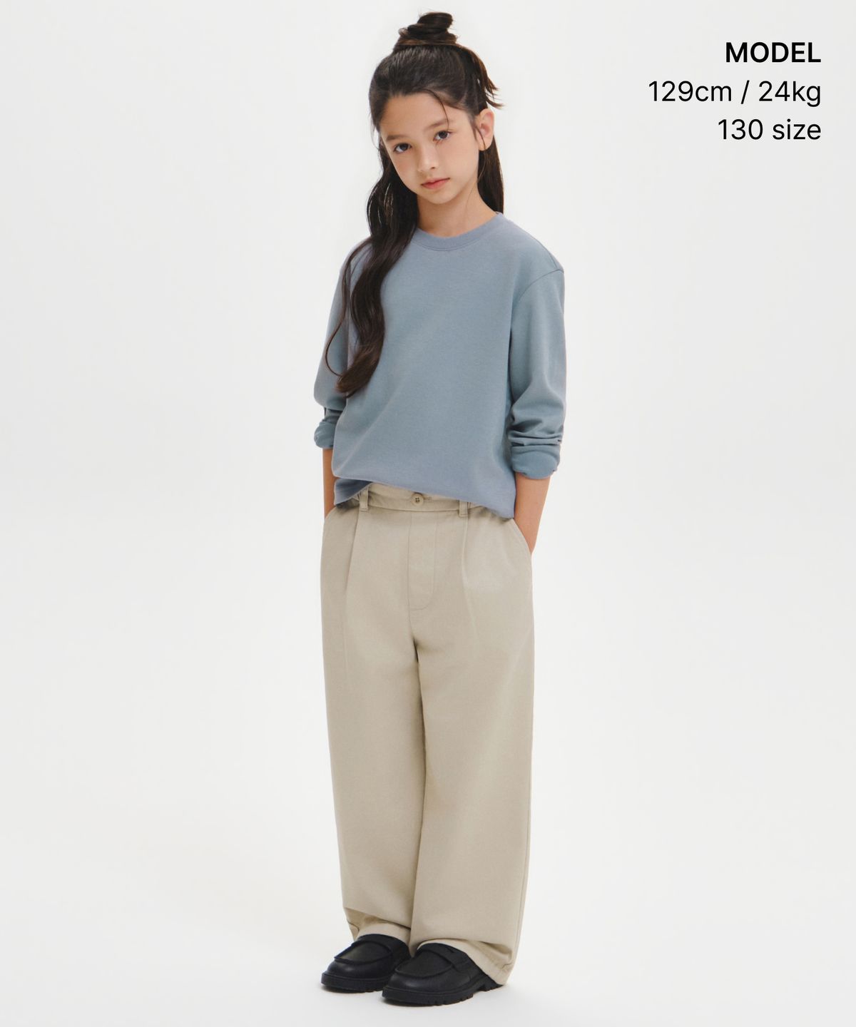 무신사 스탠다드 키즈(MUSINSA STANDARD KIDS) [힛탠다드] 크루 넥 긴소매 티셔츠 [클라우디 블루]