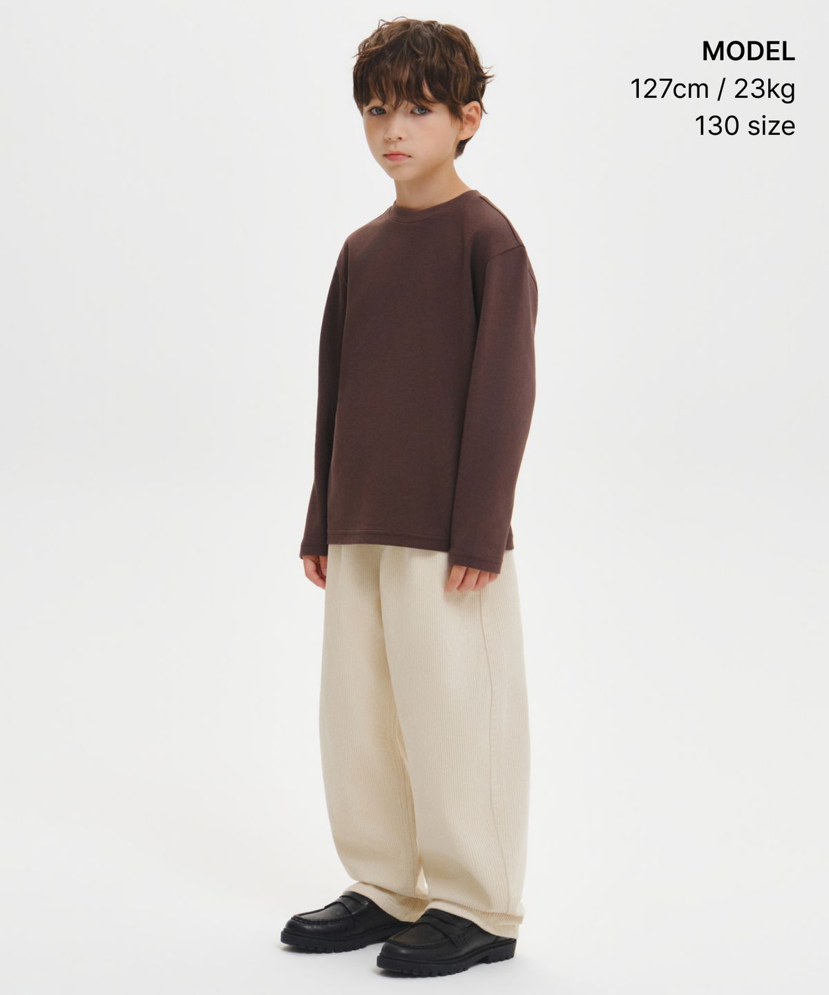 무신사 스탠다드 키즈(MUSINSA STANDARD KIDS) [힛탠다드] 크루 넥 긴소매 티셔츠 [다크 브라운]