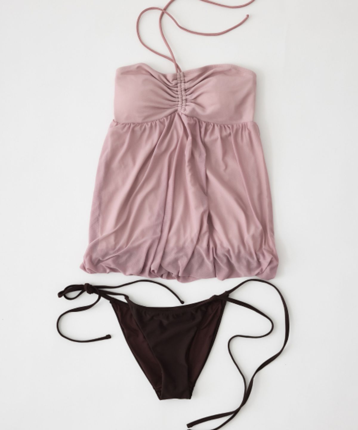 하타(HATA) Balloon Shirring Halter Neck Bikini Set_Dusty Pink