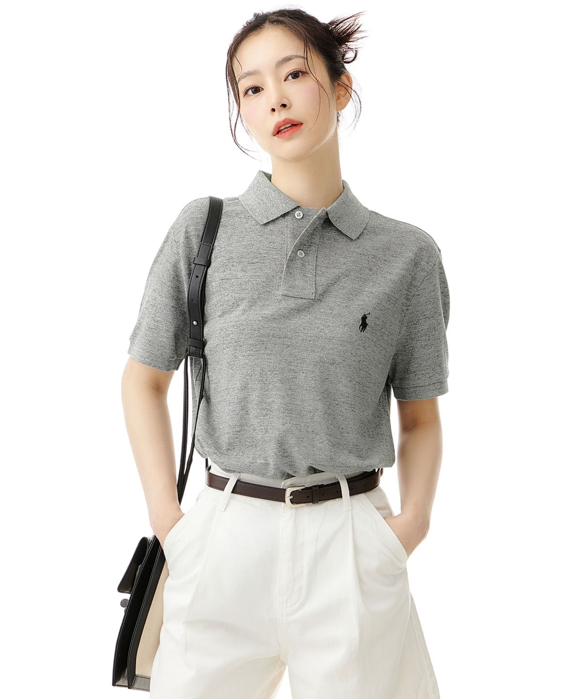 폴로 랄프 로렌(POLO RALPH LAUREN) 커스텀 슬림핏 메시 폴로 셔츠-그레이