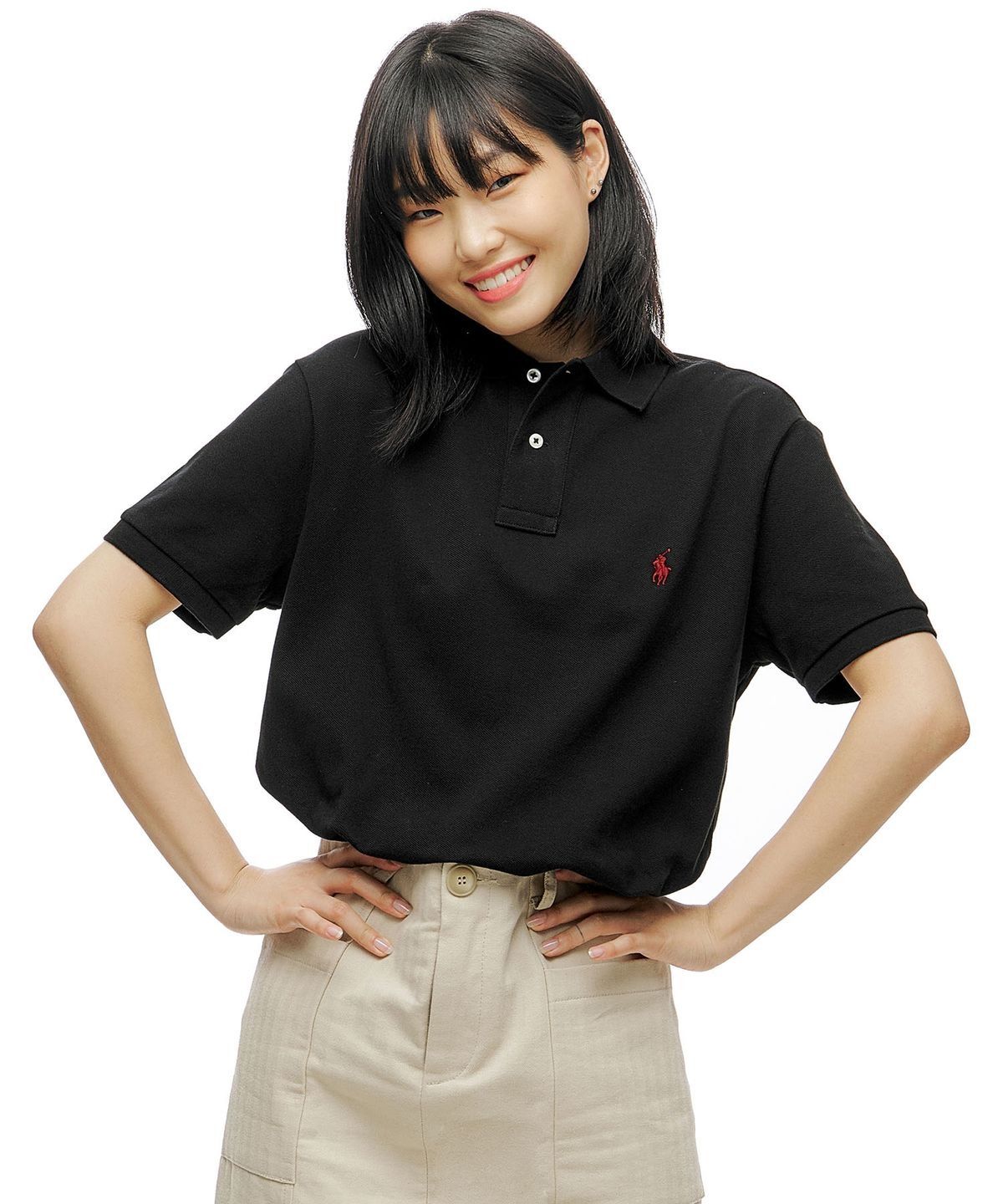 폴로 랄프 로렌(POLO RALPH LAUREN) 커스텀 슬림핏 메시 폴로 셔츠-블랙