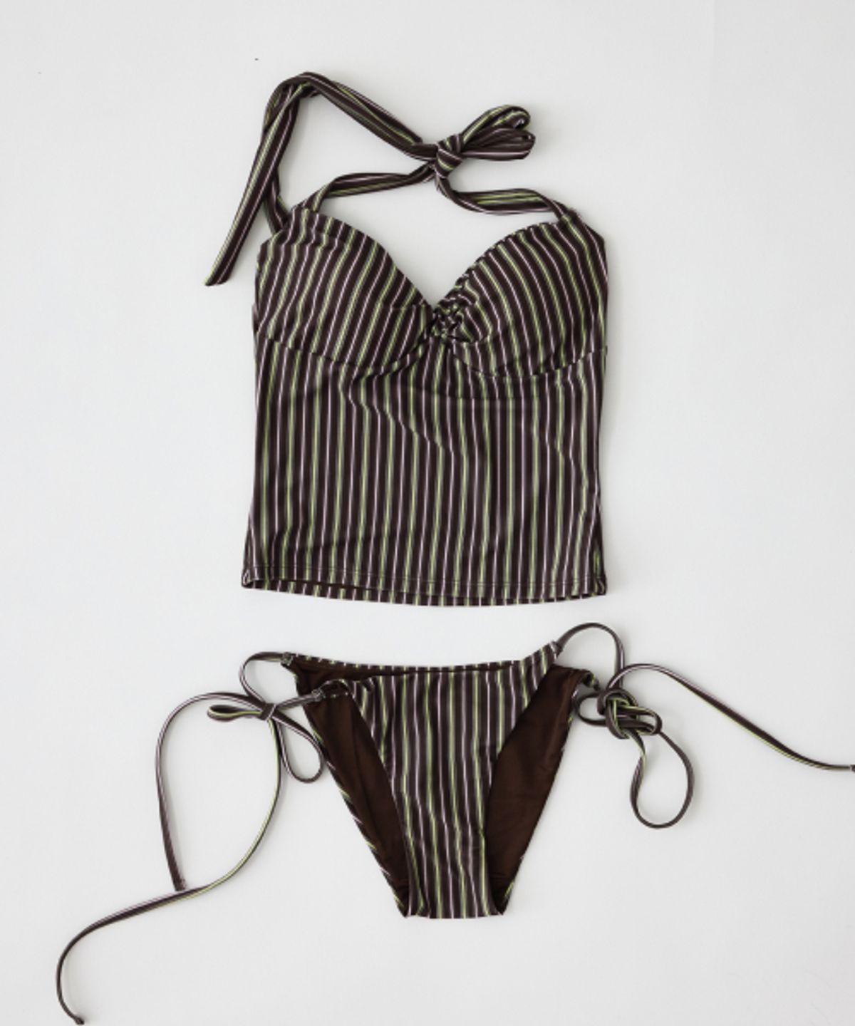 하타(HATA) Stripe Halter Neck Bikini Set_Vintage Brown