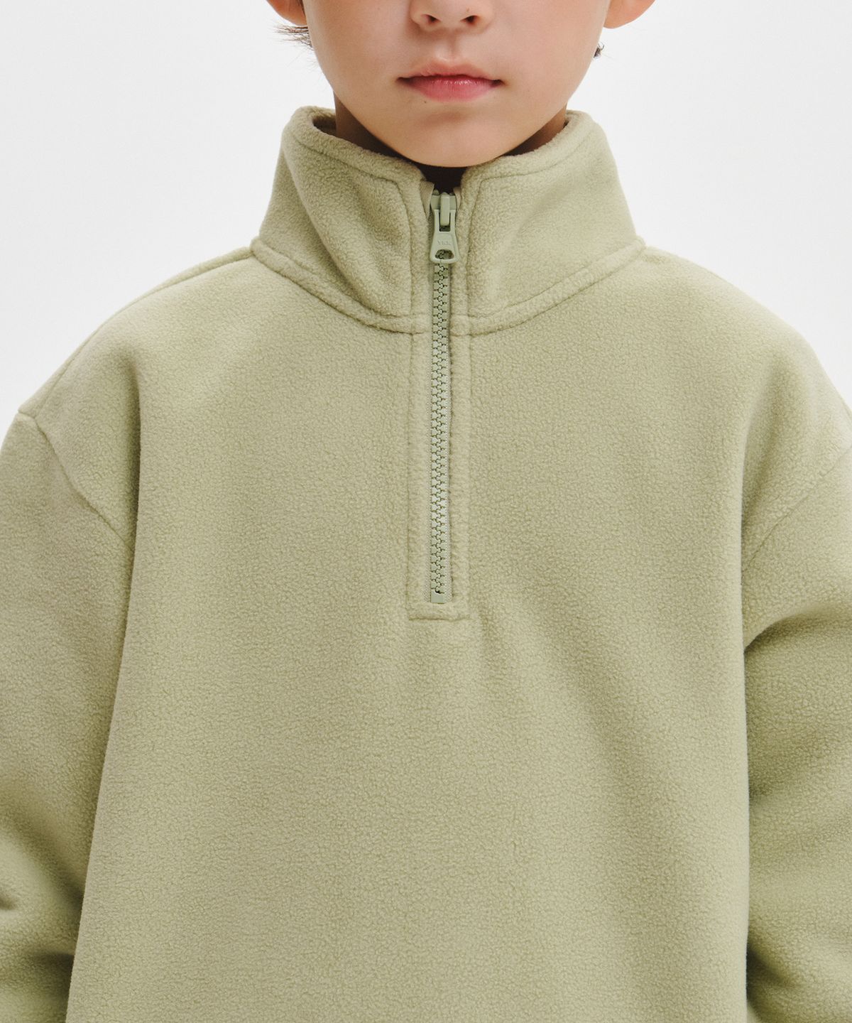 무신사 스탠다드 키즈(MUSINSA STANDARD KIDS) 오버사이즈 폴라 플리스 하프 집업 [피스타치오]