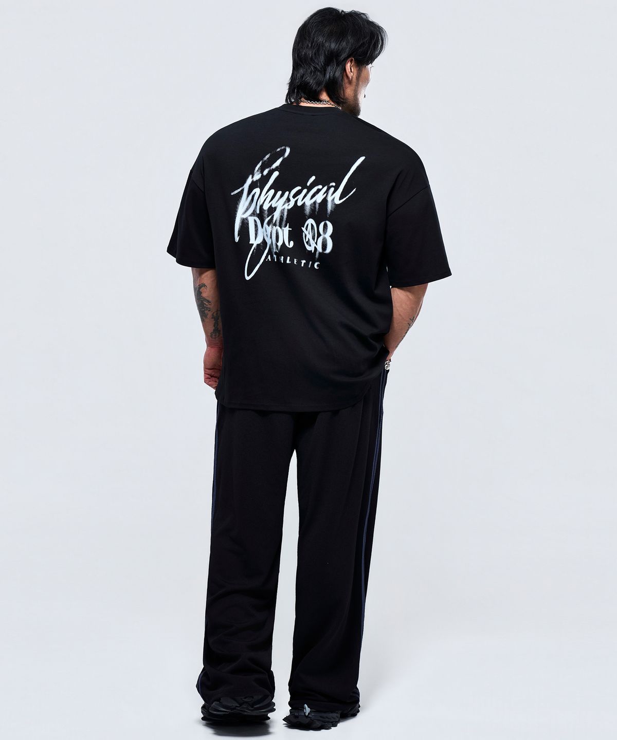 피지컬가먼츠(PHYSICAL GARMENTS) P2641 애슬레틱 메쉬 와이드 팬츠 [블랙]