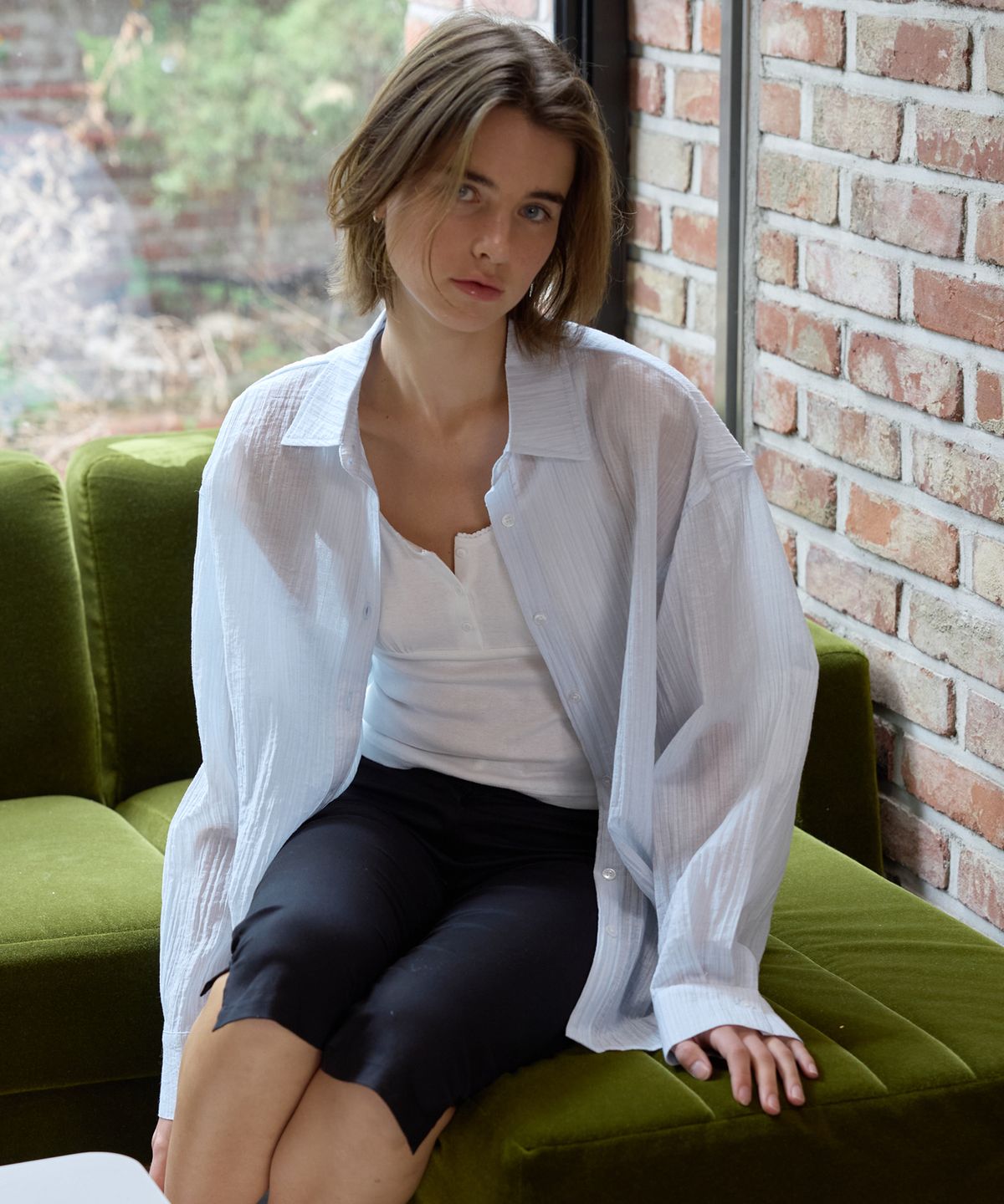 어몽(AMONG) A SHEER LOOSE-FIT SHIRT_LIGHT BLUE