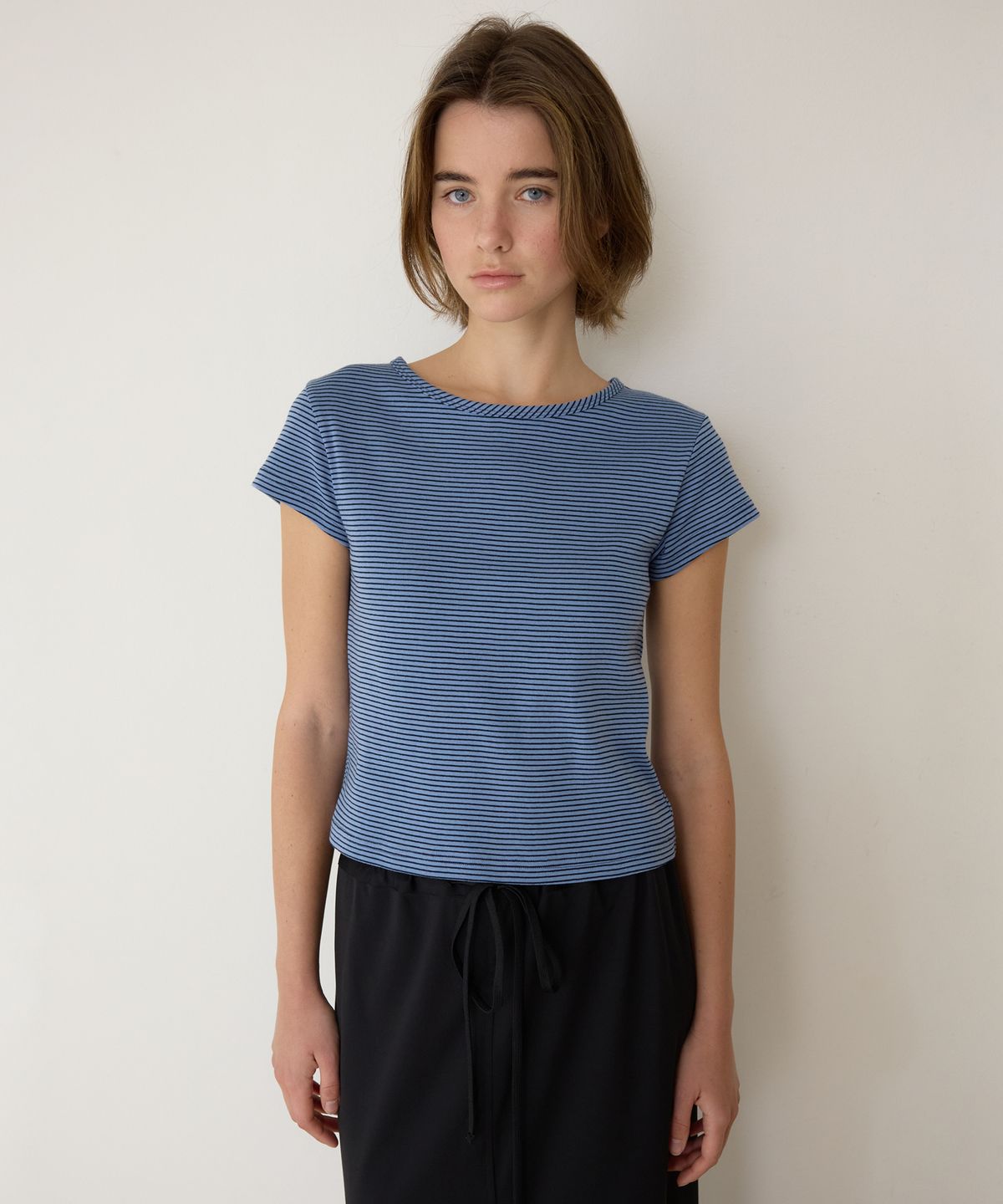 어몽(AMONG) A STRIPE BASIC T-SHIRT_BLUE