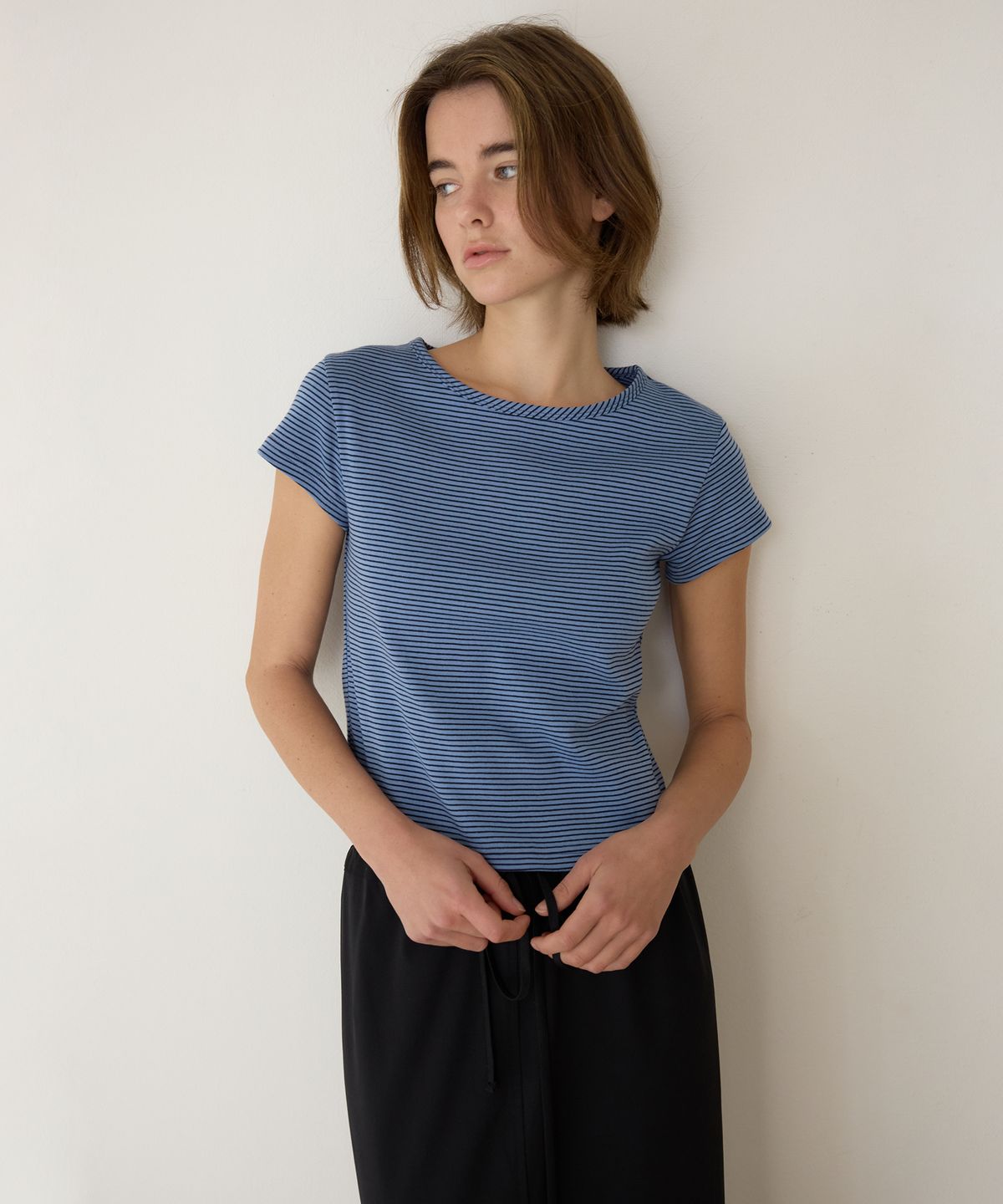 어몽(AMONG) A STRIPE BASIC T-SHIRT_BLUE