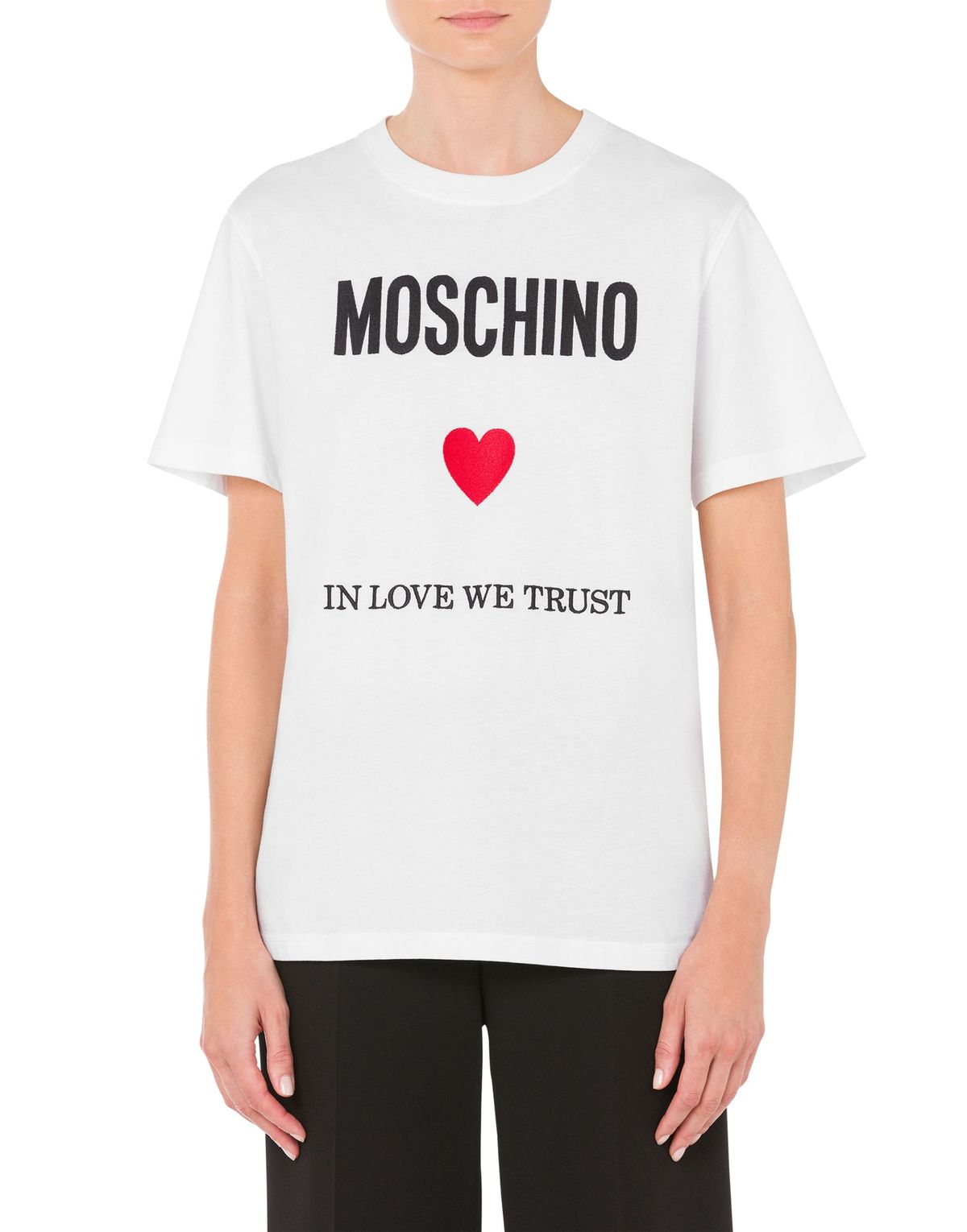 모스키노(MOSCHINO) 하트 자수 로고 코튼 티셔츠