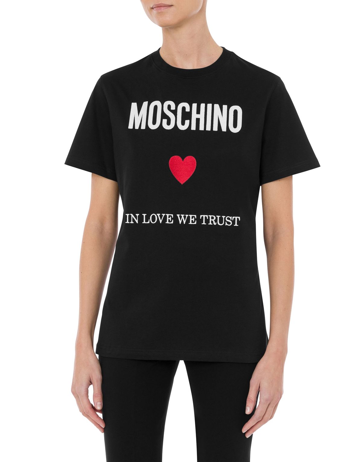 모스키노(MOSCHINO) 하트 자수 로고 코튼 티셔츠