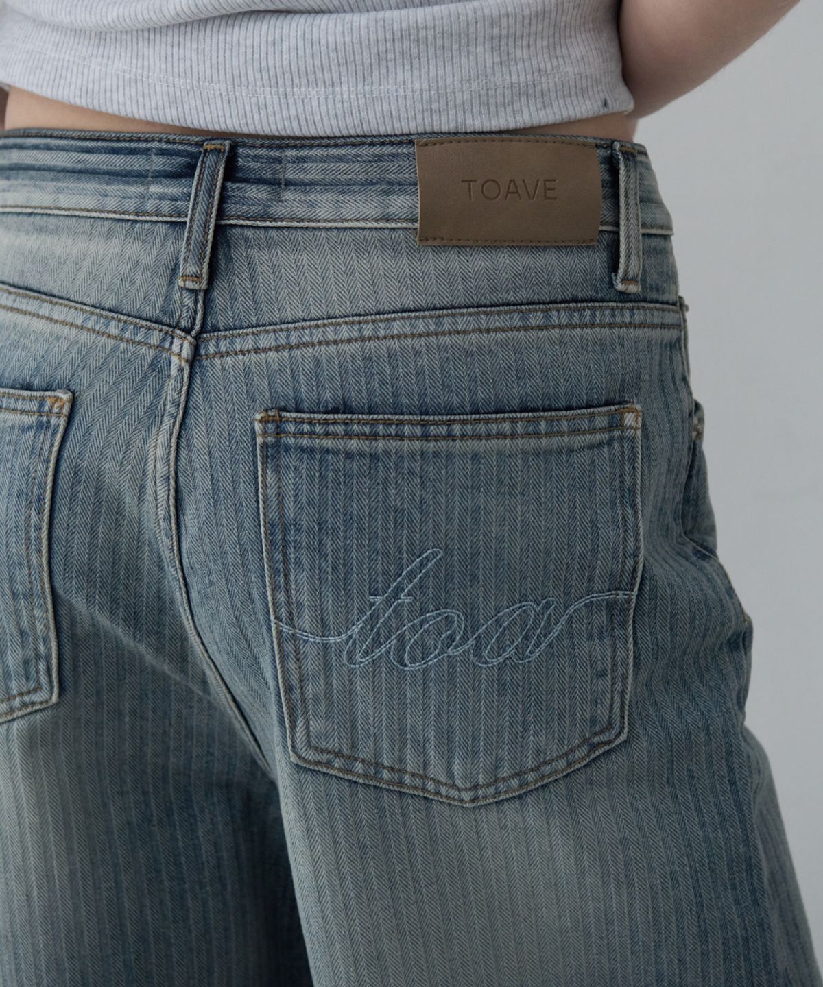 토아베(TOAVE) Herringbone Hip Point Wide Denim (Middle blue)