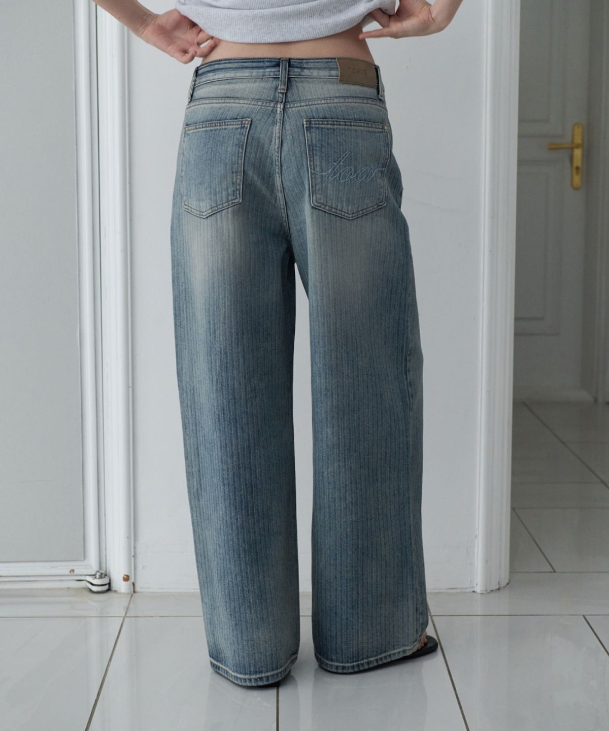 토아베(TOAVE) Herringbone Hip Point Wide Denim (Middle blue)
