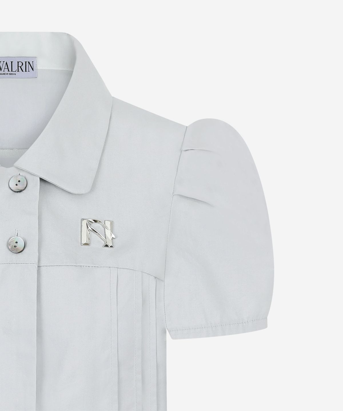 뉴얼린(NEWALRIN) NEWALRIN Emblem Pin tuck Shirt Top(3Colors)
