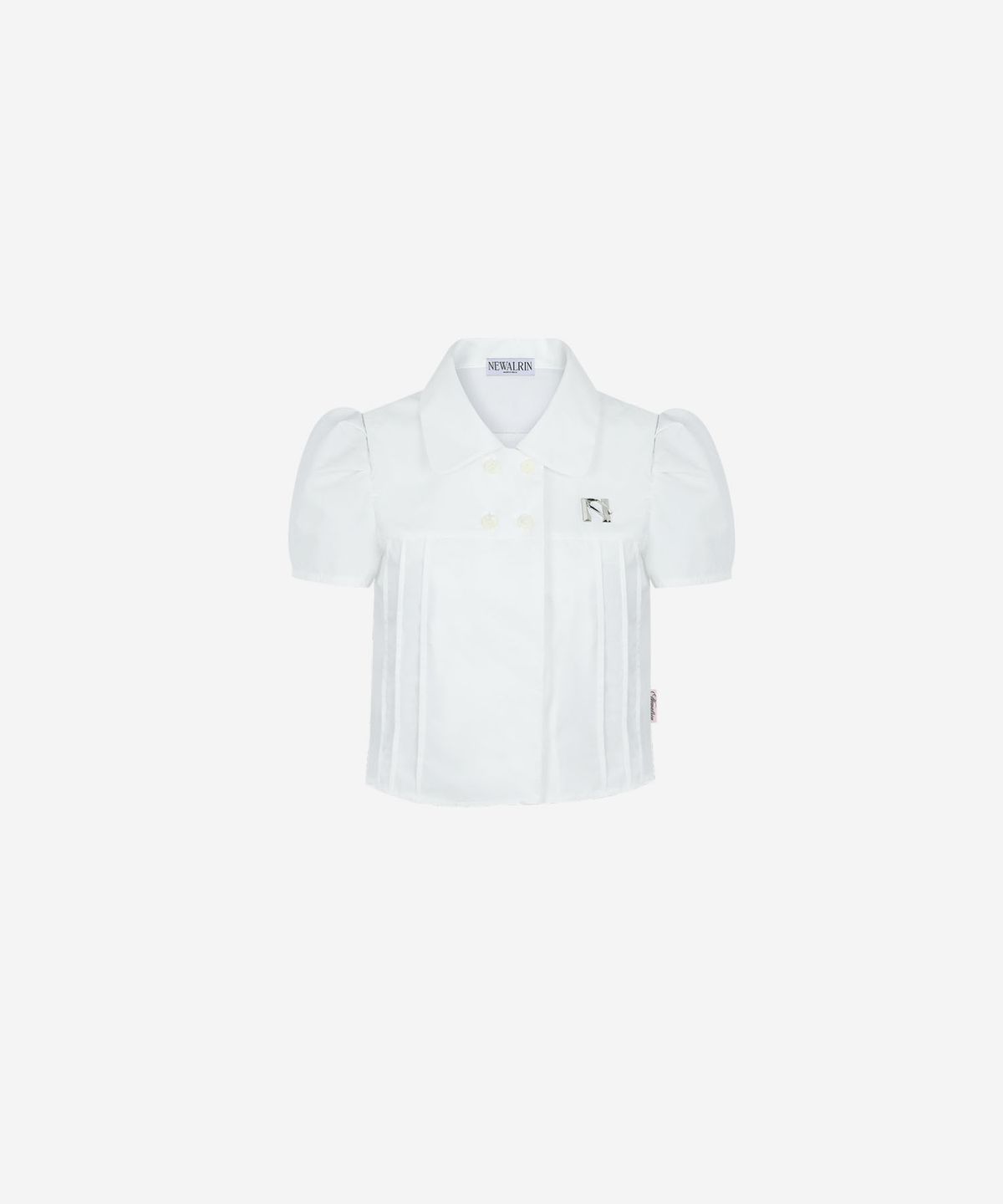 뉴얼린(NEWALRIN) NEWALRIN Emblem Pin tuck Shirt Top(3Colors)