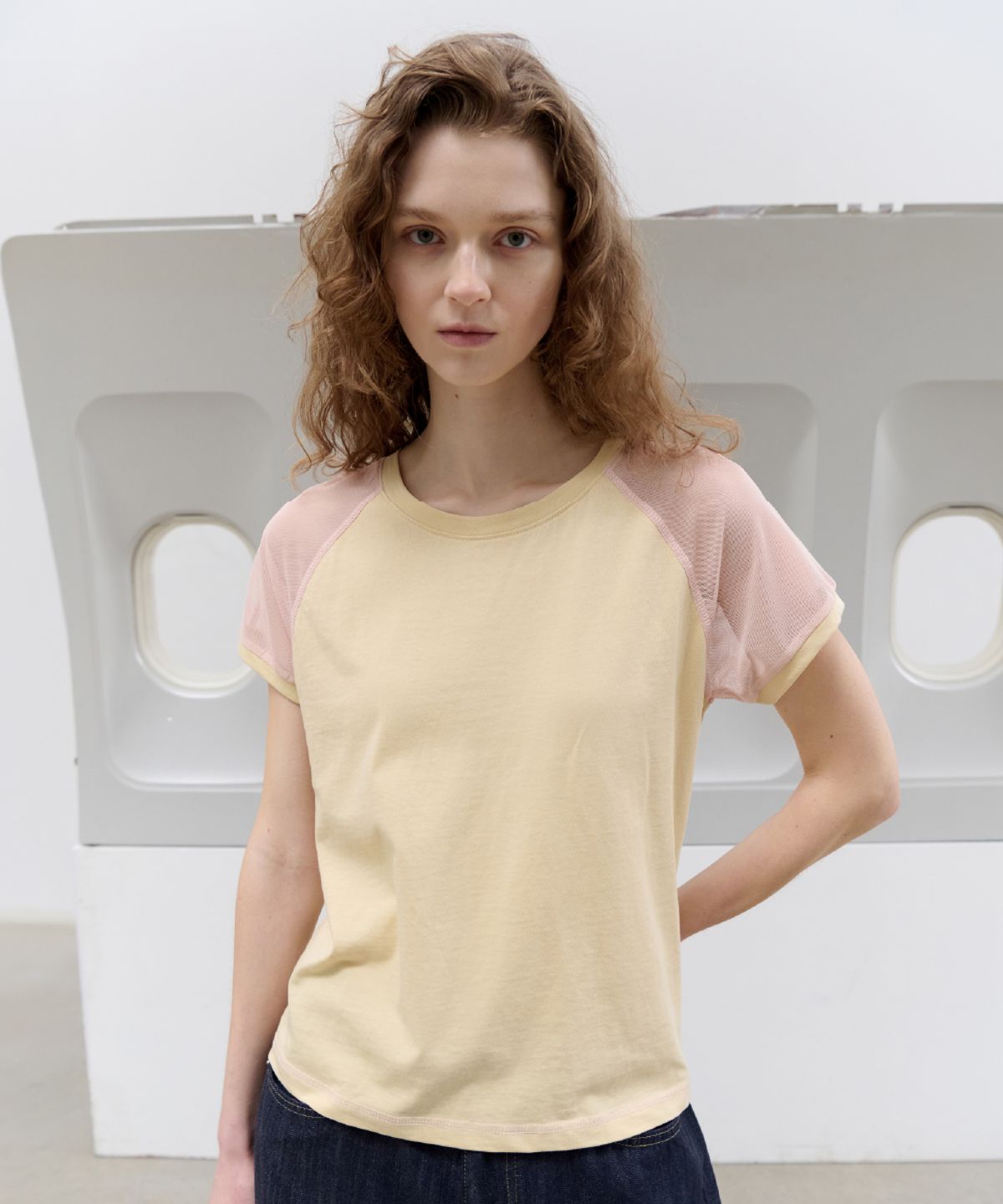 토아베(TOAVE) Mesh Color-Block Raglan T-Shirt (Yellow)