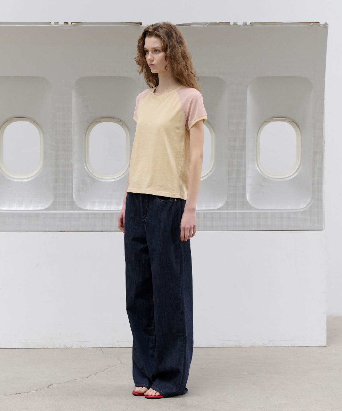 토아베(TOAVE) Mesh Color-Block Raglan T-Shirt (Yellow)