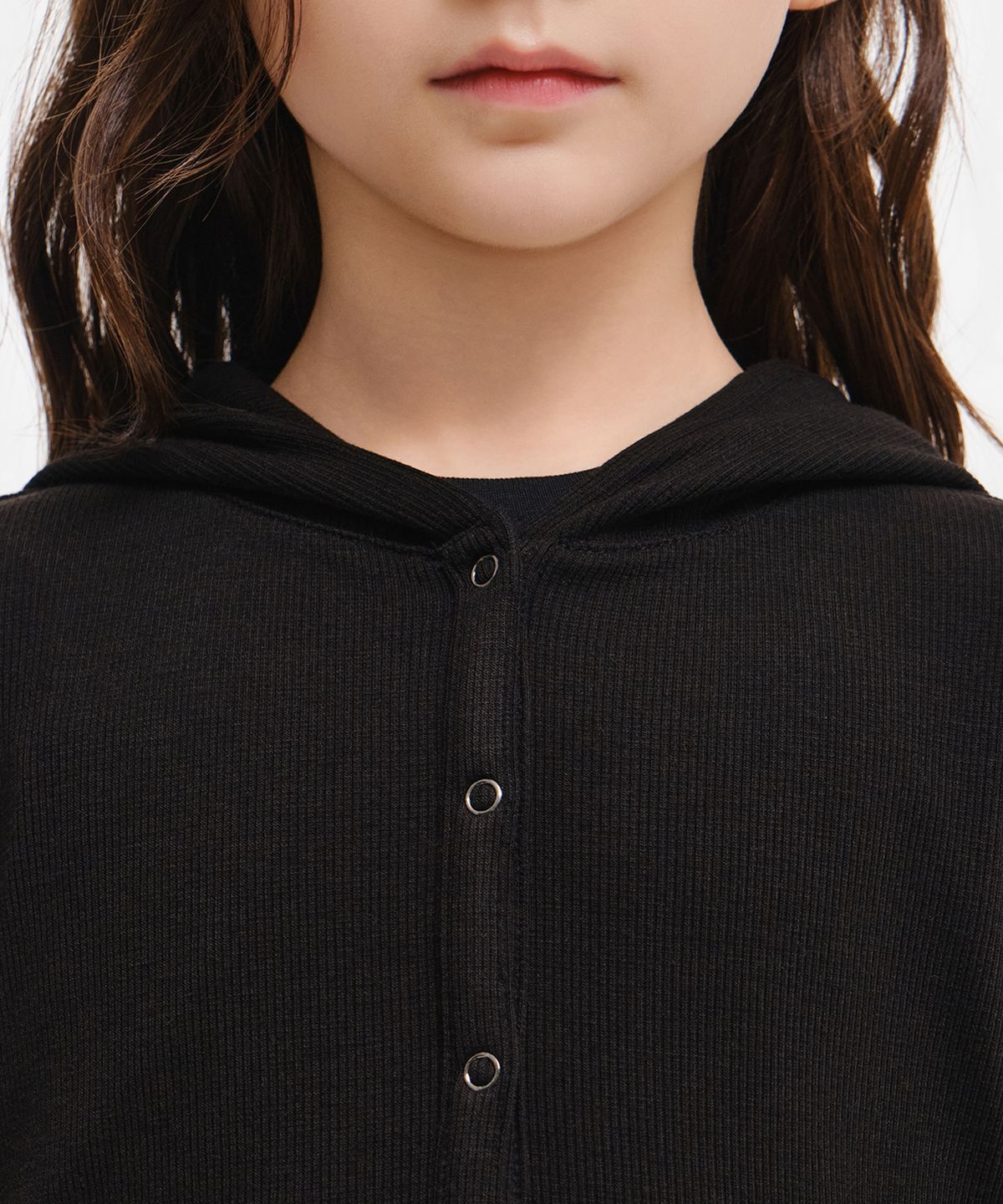 무신사 스탠다드 키즈(MUSINSA STANDARD KIDS) 걸즈 리브드 슬림 후디드 저지 가디건 [블랙]