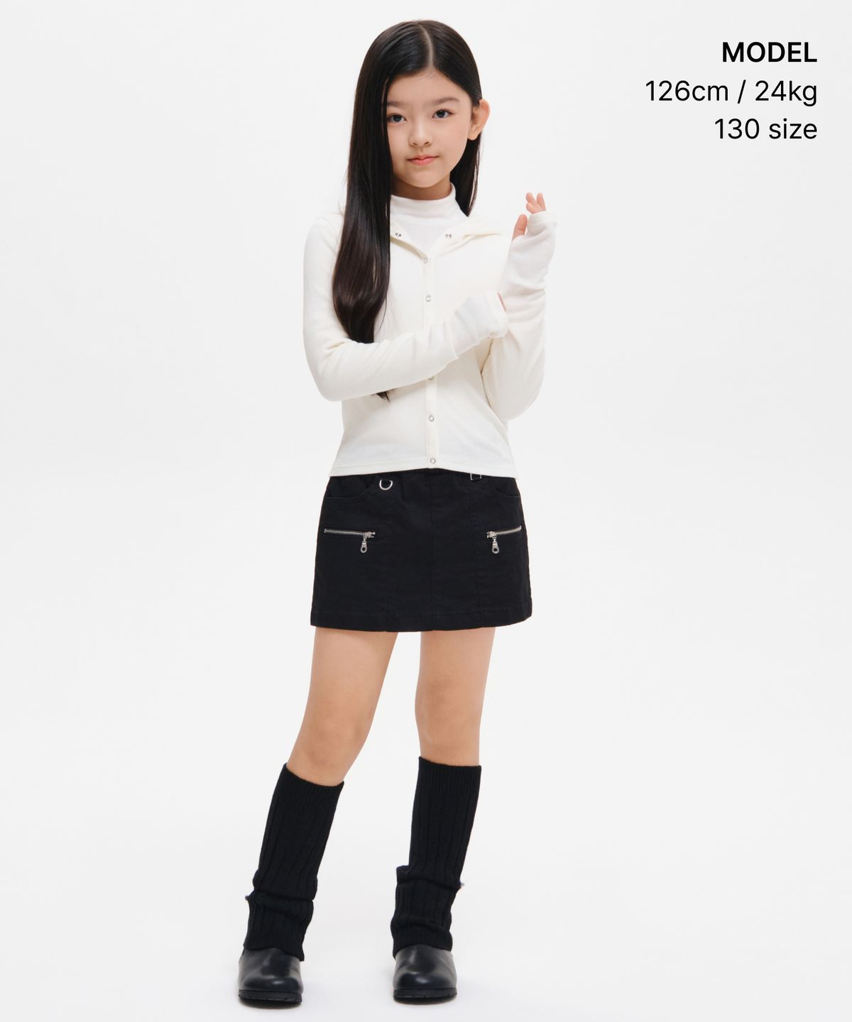 무신사 스탠다드 키즈(MUSINSA STANDARD KIDS) 걸즈 리브드 슬림 후디드 저지 가디건 [아이보리]