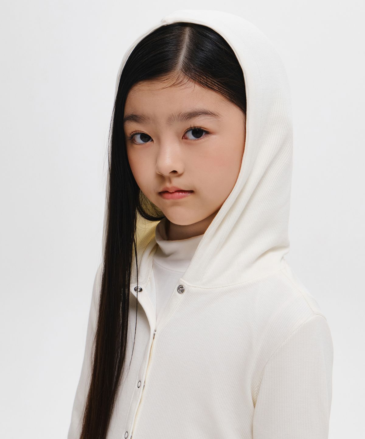 무신사 스탠다드 키즈(MUSINSA STANDARD KIDS) 걸즈 리브드 슬림 후디드 저지 가디건 [아이보리]