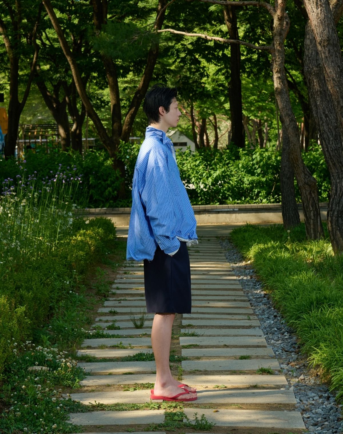 오디너리피플(ORDINARY PEOPLE) RE : Shape Memory Wire Shirt [BLUE STRIPE]