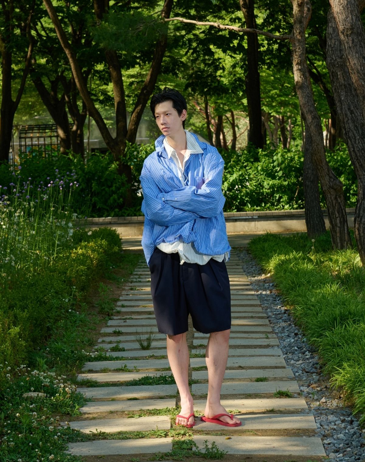 오디너리피플(ORDINARY PEOPLE) RE : Shape Memory Wire Shirt [BLUE STRIPE]