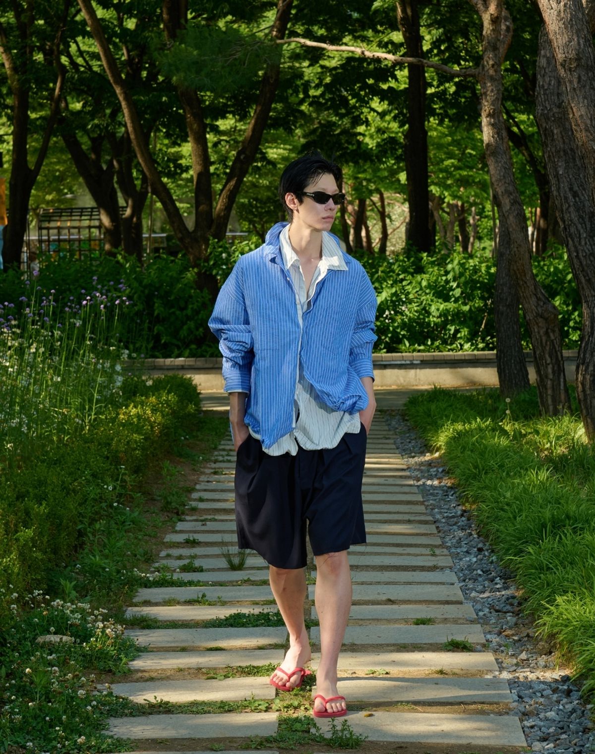 오디너리피플(ORDINARY PEOPLE) RE : Shape Memory Wire Shirt [BLUE STRIPE]