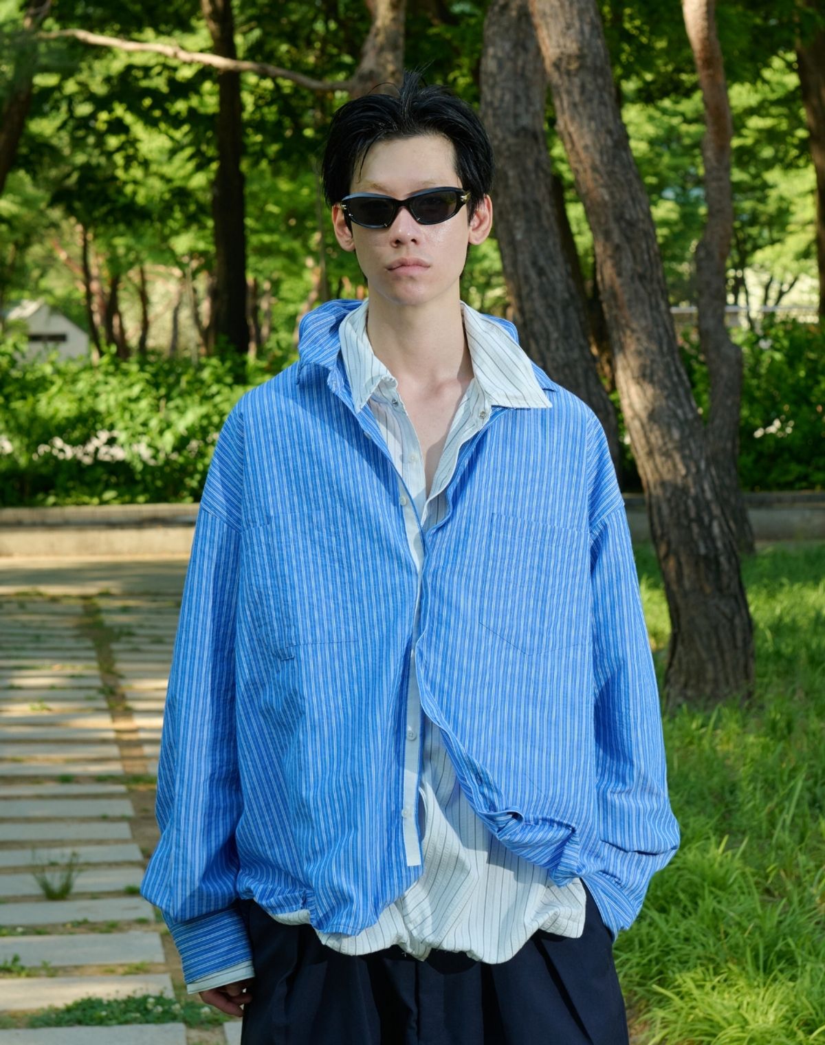오디너리피플(ORDINARY PEOPLE) RE : Shape Memory Wire Shirt [BLUE STRIPE]