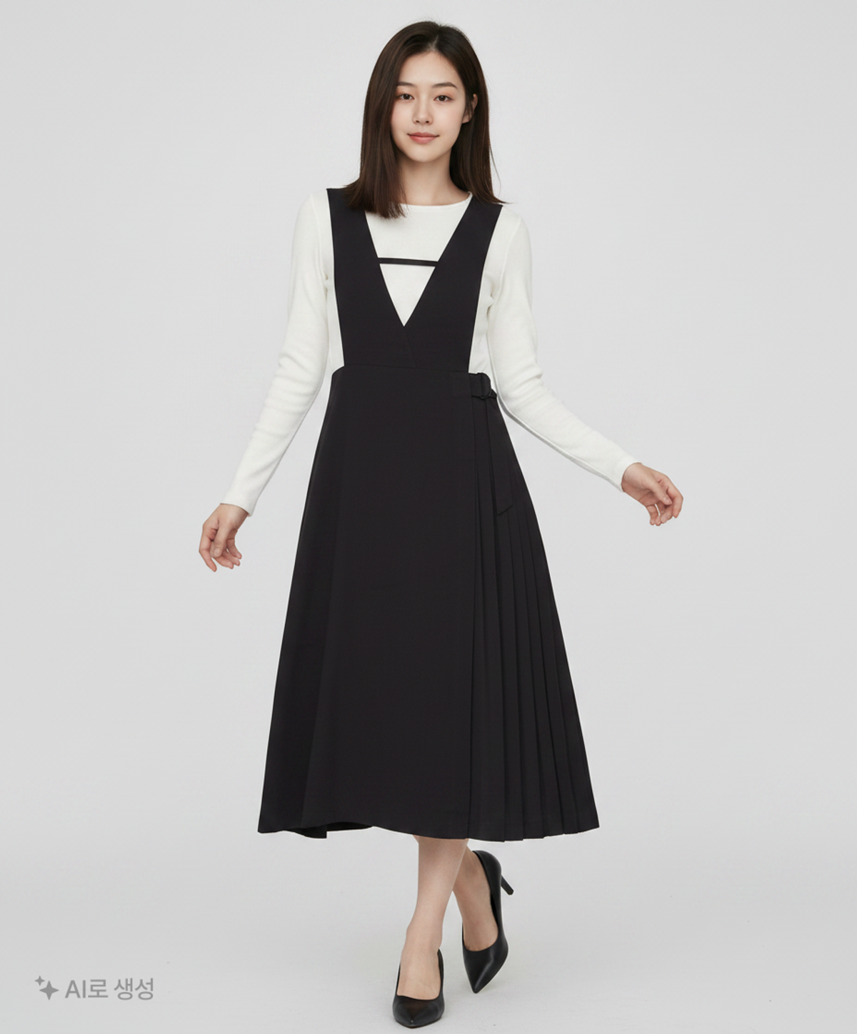 미쏘(MIXXO) V넥 주름변형 레이어드 원피스 MIWOWC212B M