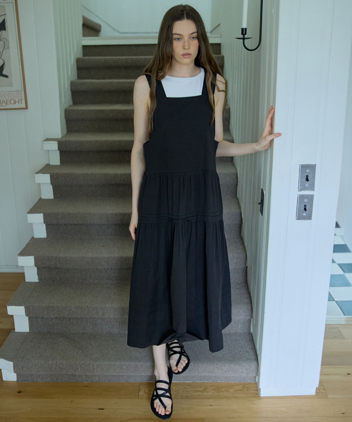 오픈도어스튜디오(OPENDOORSTUDIO) Pintuck Pleated Long Dress Black