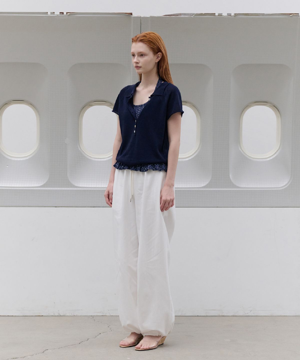 토아베(TOAVE) Linen Half-Open Knit (Navy)