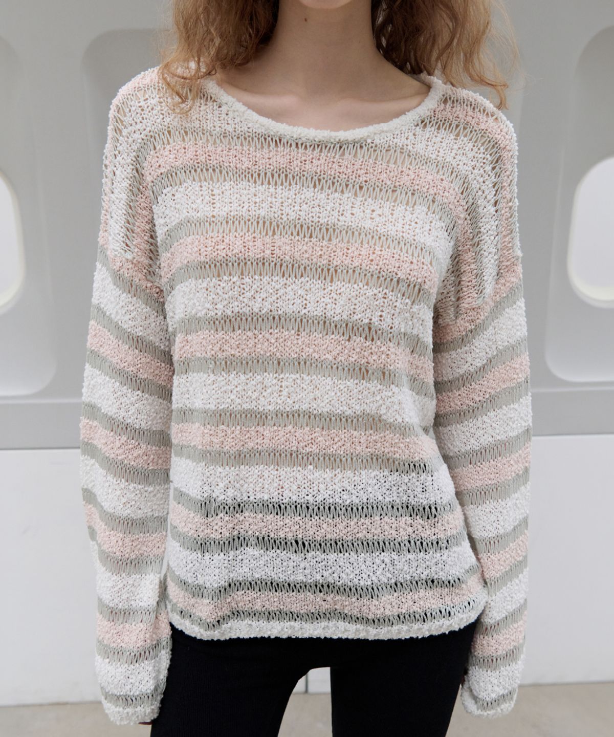 토아베(TOAVE) Net Loose Multi-Stripe Knit (Pink)