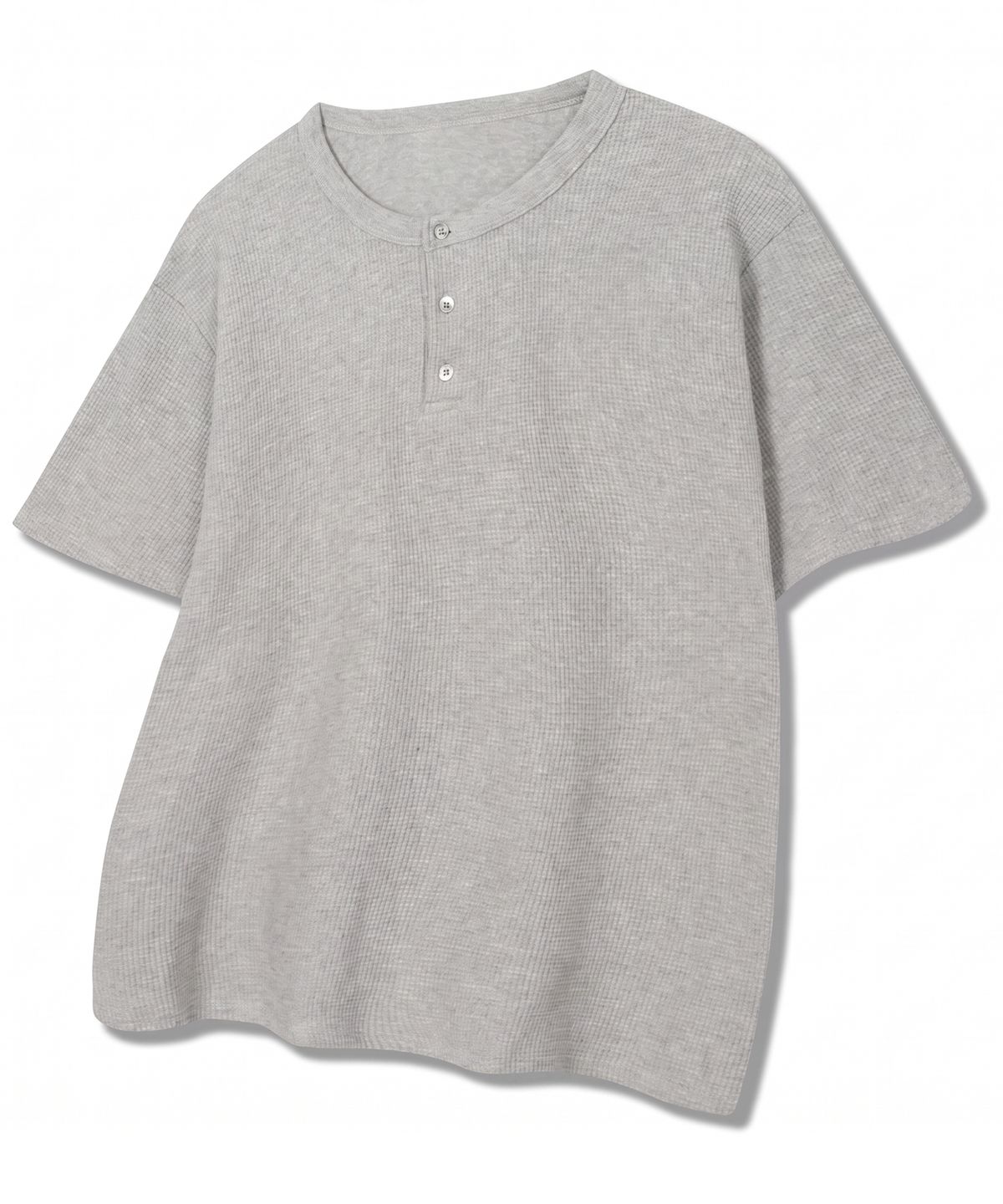 디 그랜드 마틴(DE GRAND MATIN) Waffle Henley-neck T-shirt_Melange Grey