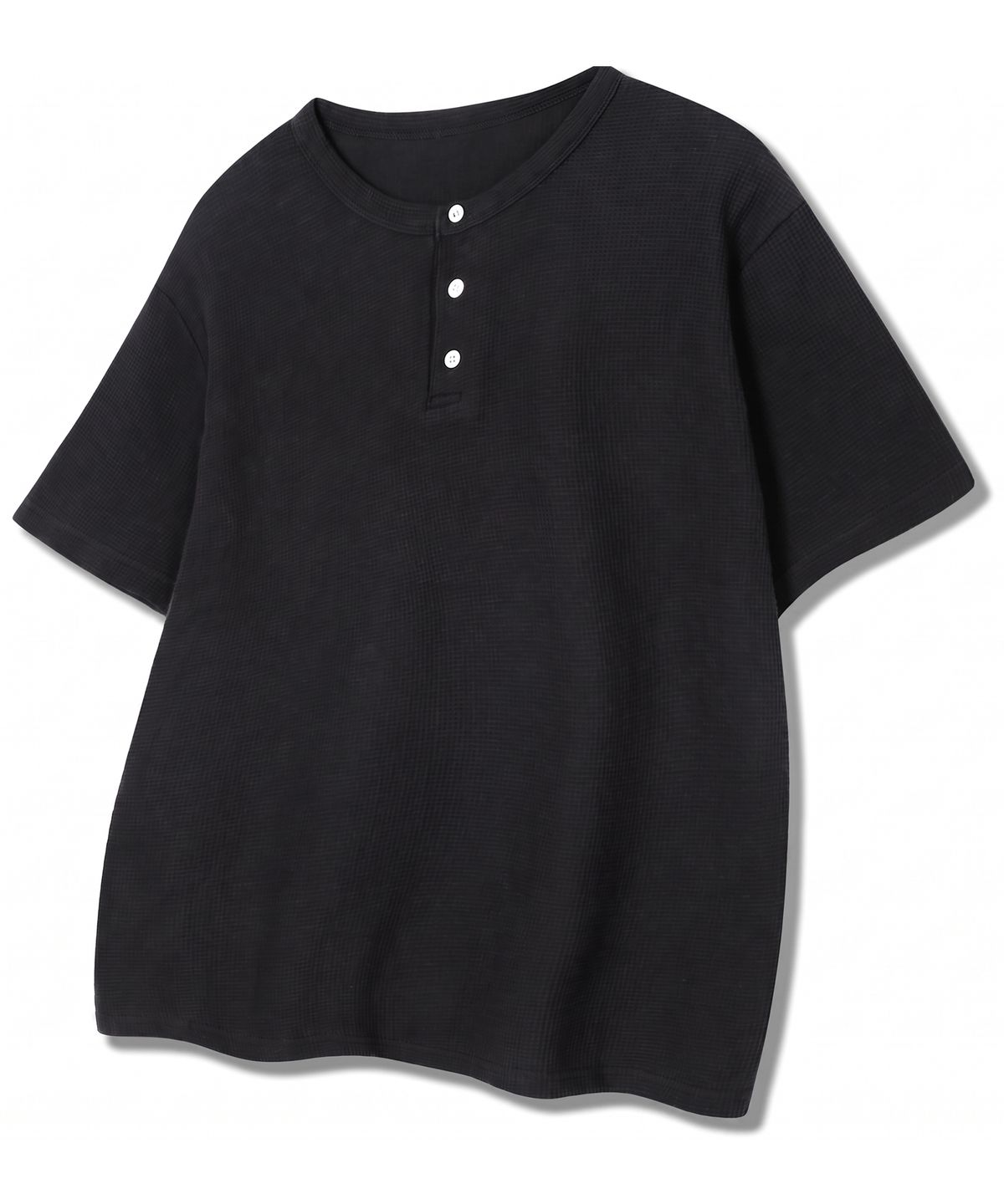 디 그랜드 마틴(DE GRAND MATIN) Waffle Henley-neck T-shirt_Black