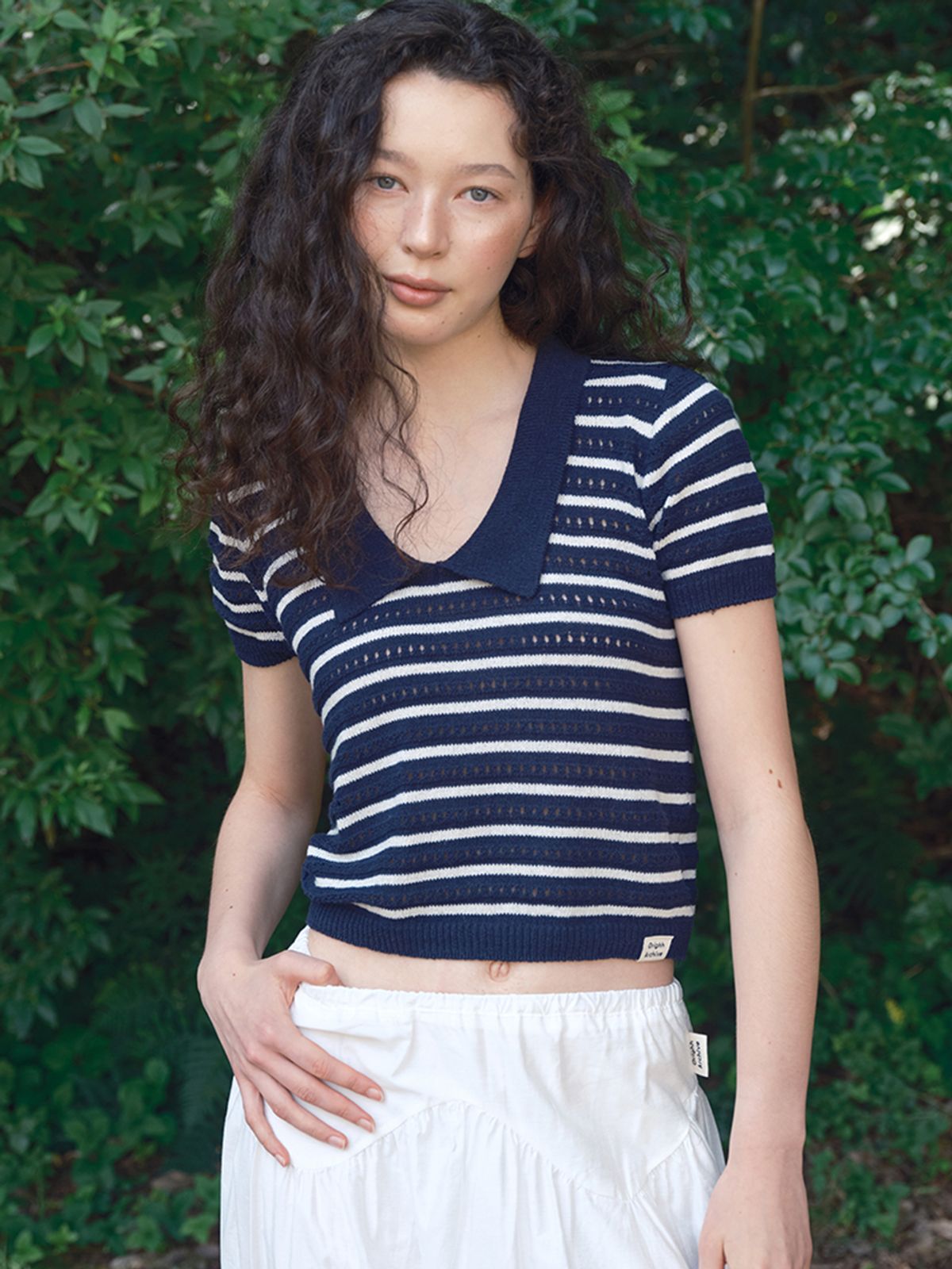 오라이(ORIGHH) 스카시 스트라이프 브이넥 썸머니트_아이보리 블랙(3color/2size)