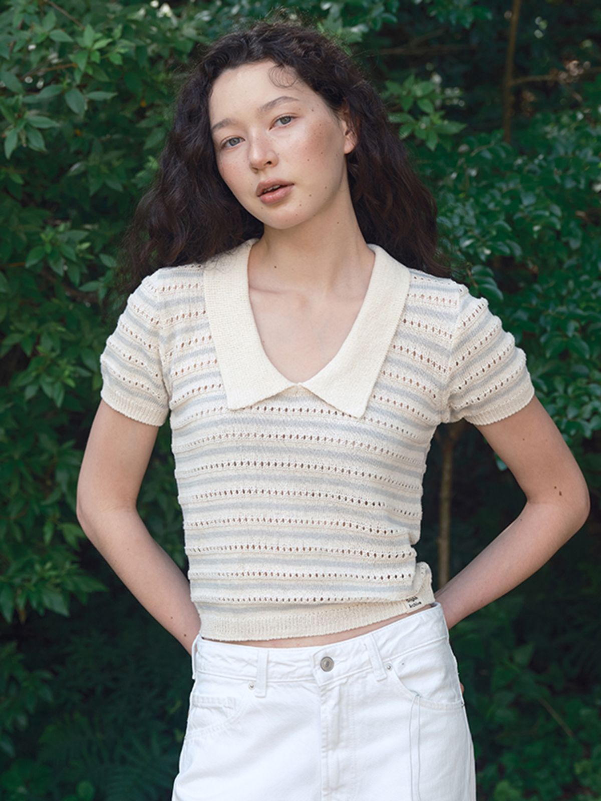 오라이(ORIGHH) 스카시 스트라이프 브이넥 썸머니트_그레이(3color/2size)