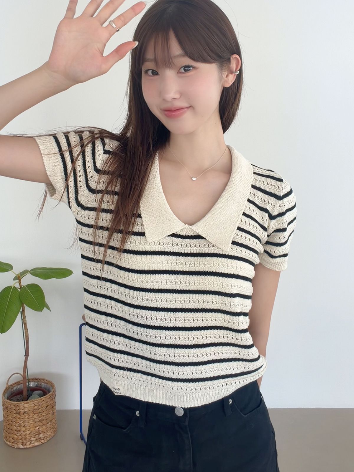 오라이(ORIGHH) 스카시 스트라이프 브이넥 썸머니트_그레이(3color/2size)