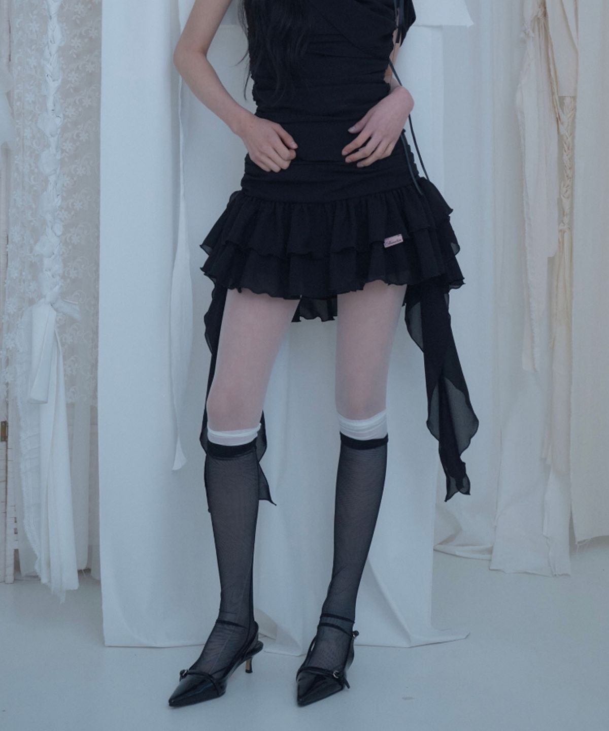 뉴얼린(NEWALRIN) Tutu Chiffon Winged Shirred Skirt(3colors)