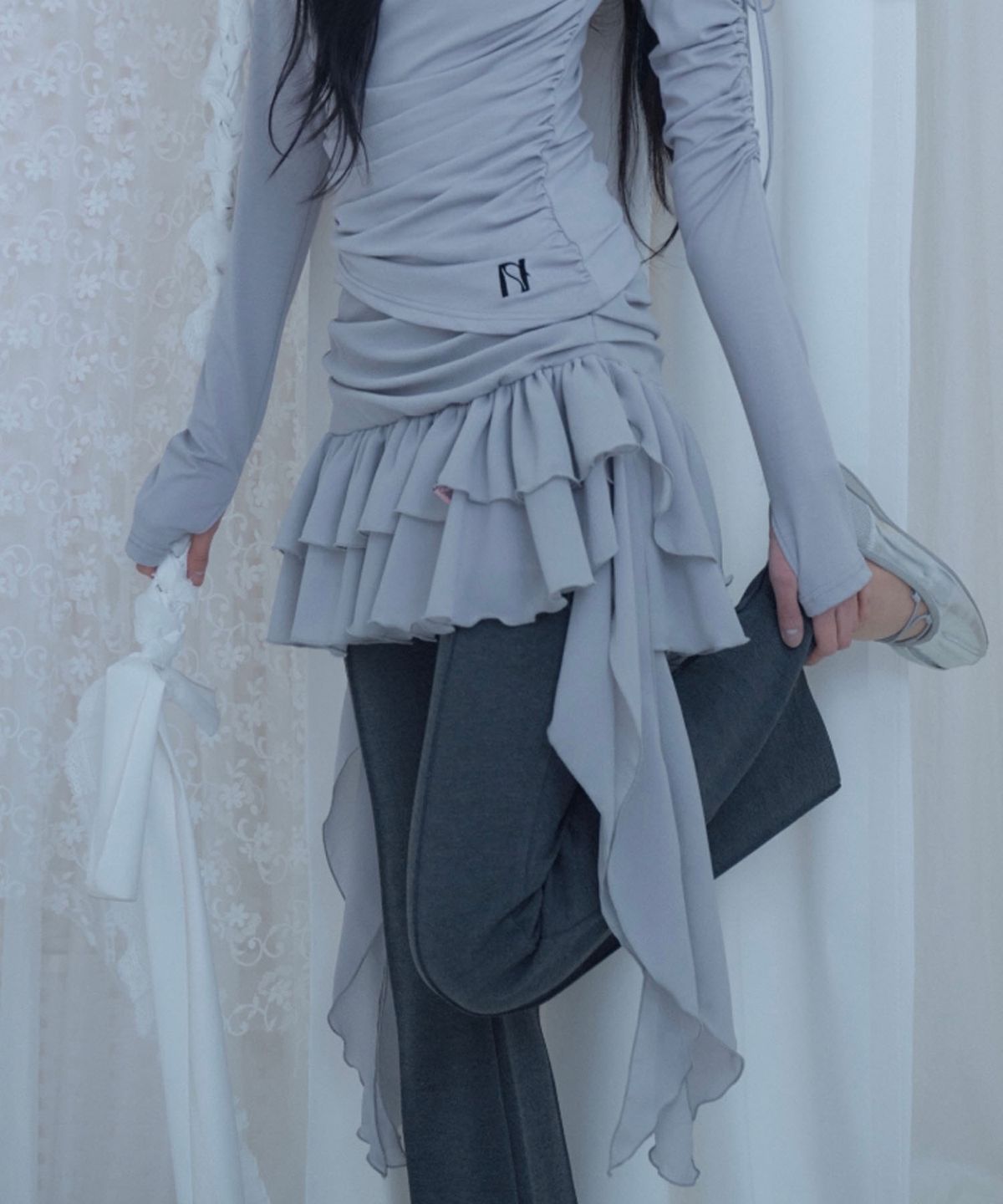 뉴얼린(NEWALRIN) Tutu Chiffon Winged Shirred Skirt(3colors)