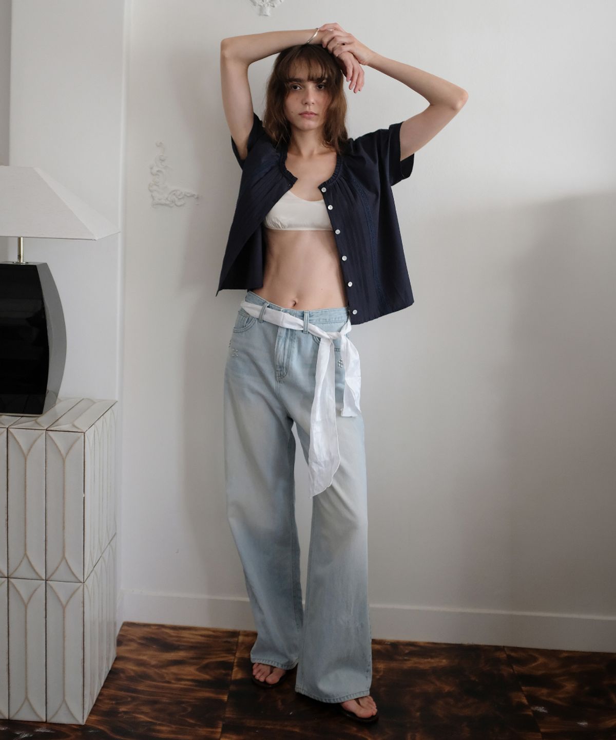 토아베(TOAVE) Stud Detail Wide Denim (Light blue)