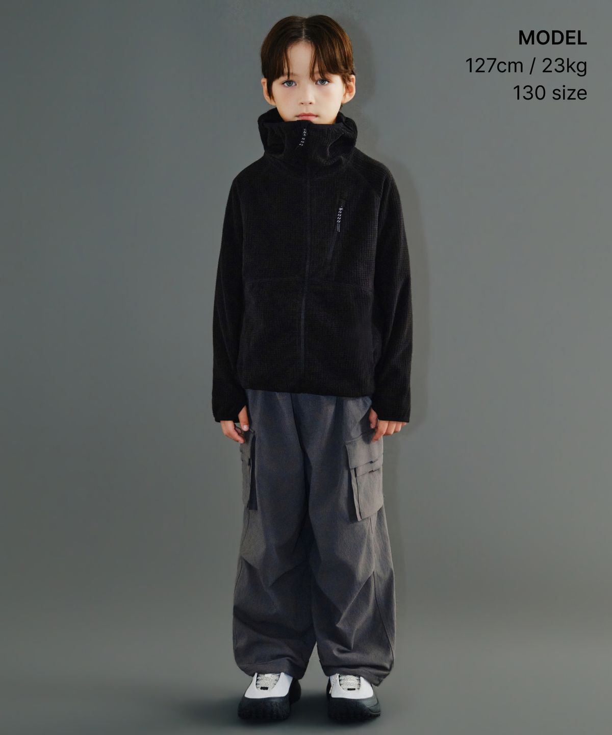 무신사 스탠다드 키즈(MUSINSA STANDARD KIDS) [시티 레저] 그리드 폴라 플리스 바라클라바 후디드 집업 [블랙]