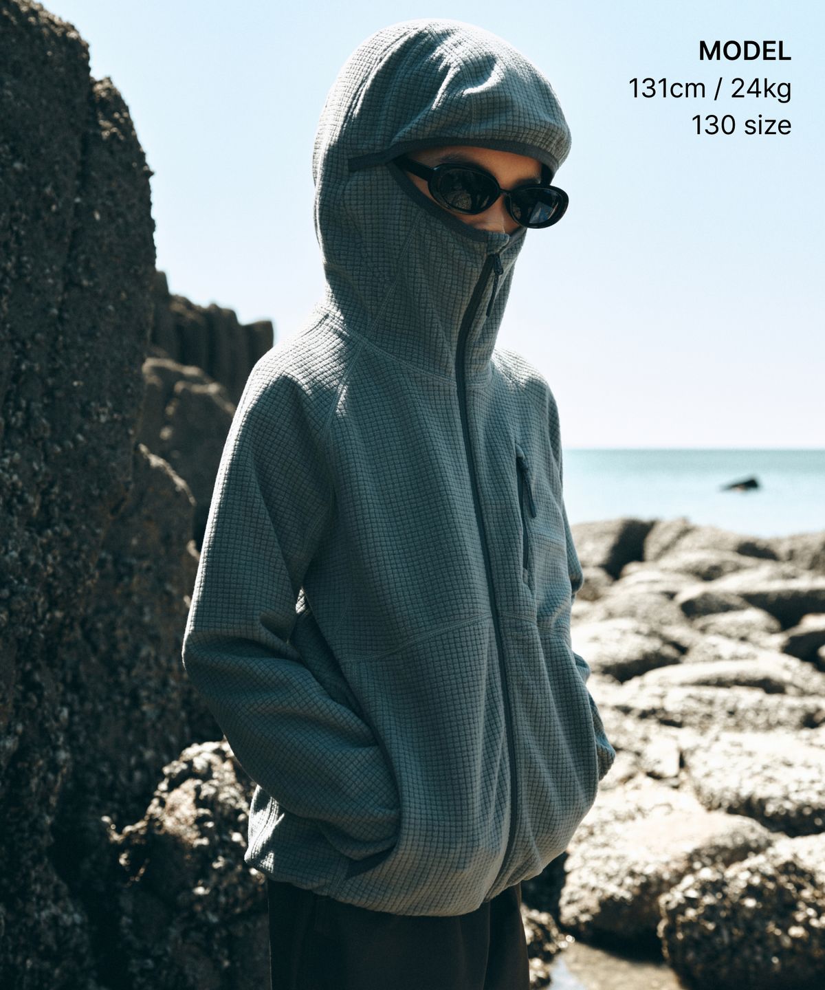무신사 스탠다드 키즈(MUSINSA STANDARD KIDS) [시티 레저] 그리드 폴라 플리스 바라클라바 후디드 집업 [애쉬 틸]