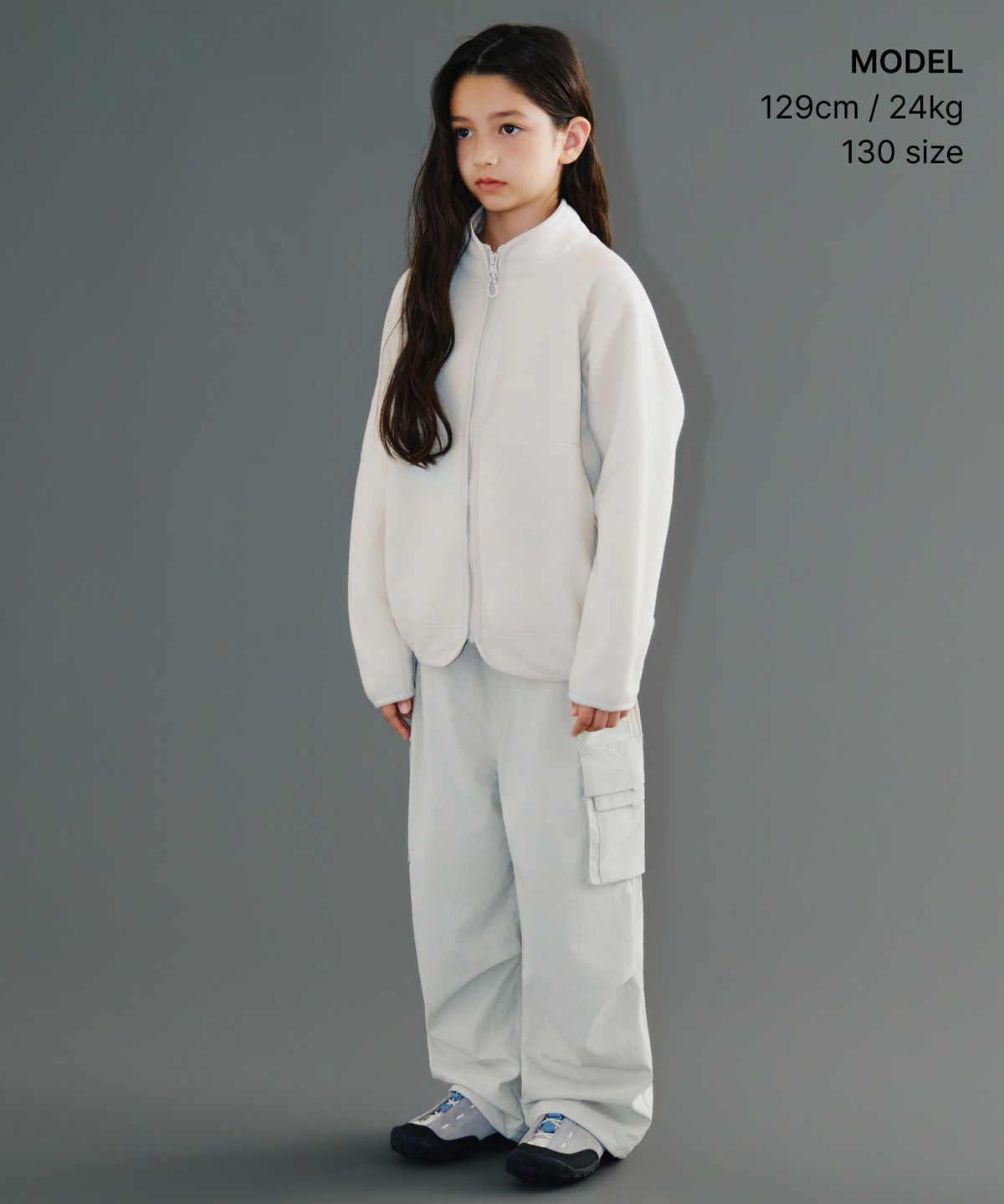 무신사 스탠다드 키즈(MUSINSA STANDARD KIDS) [시티 레저] 스트럭처드 폴라 플리스 하이넥 재킷 [스톤 화이트]