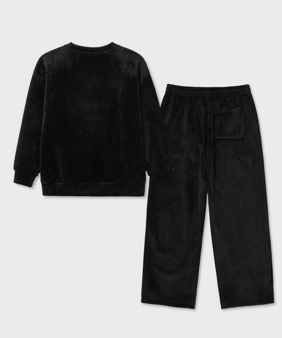 무신사 스탠다드 키즈(MUSINSA STANDARD KIDS) 벨루어 코듀로이 스웨트셔츠 & 벨루어 코듀로이 라운지 팬츠 셋업 [블랙]