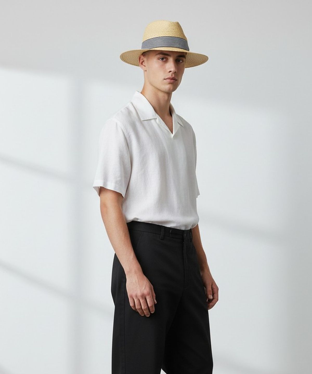 유니버셜 케미스트리(UNIVERSAL CHEMISTRY) Stripe Line Summer Beige Fedora - Big Size 여름페도라